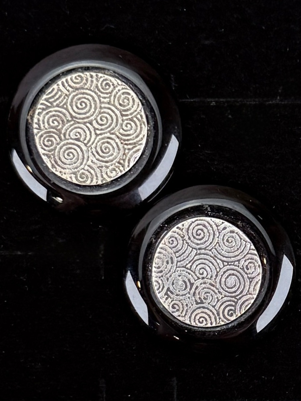 Vintage KA Sterling Silver Black Onyx Spiral Stud Earrings